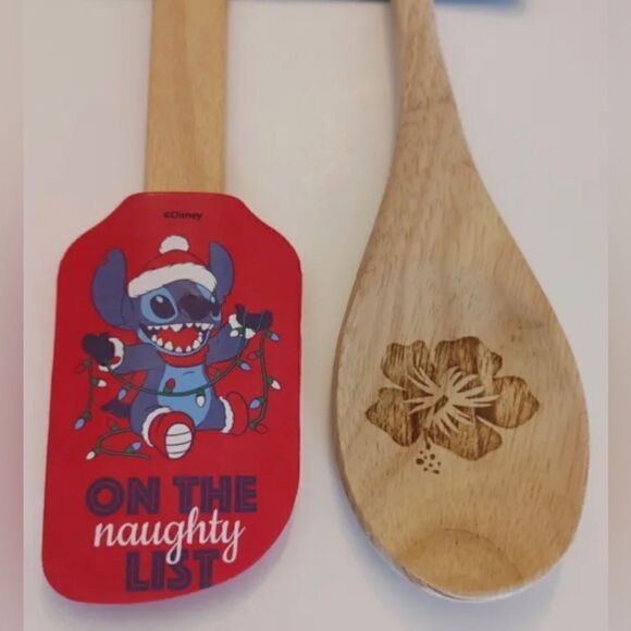 Disney Stitch Silicone Spatula Wooden Spoon Christmas On The Naughty List - Picture 2 of 4